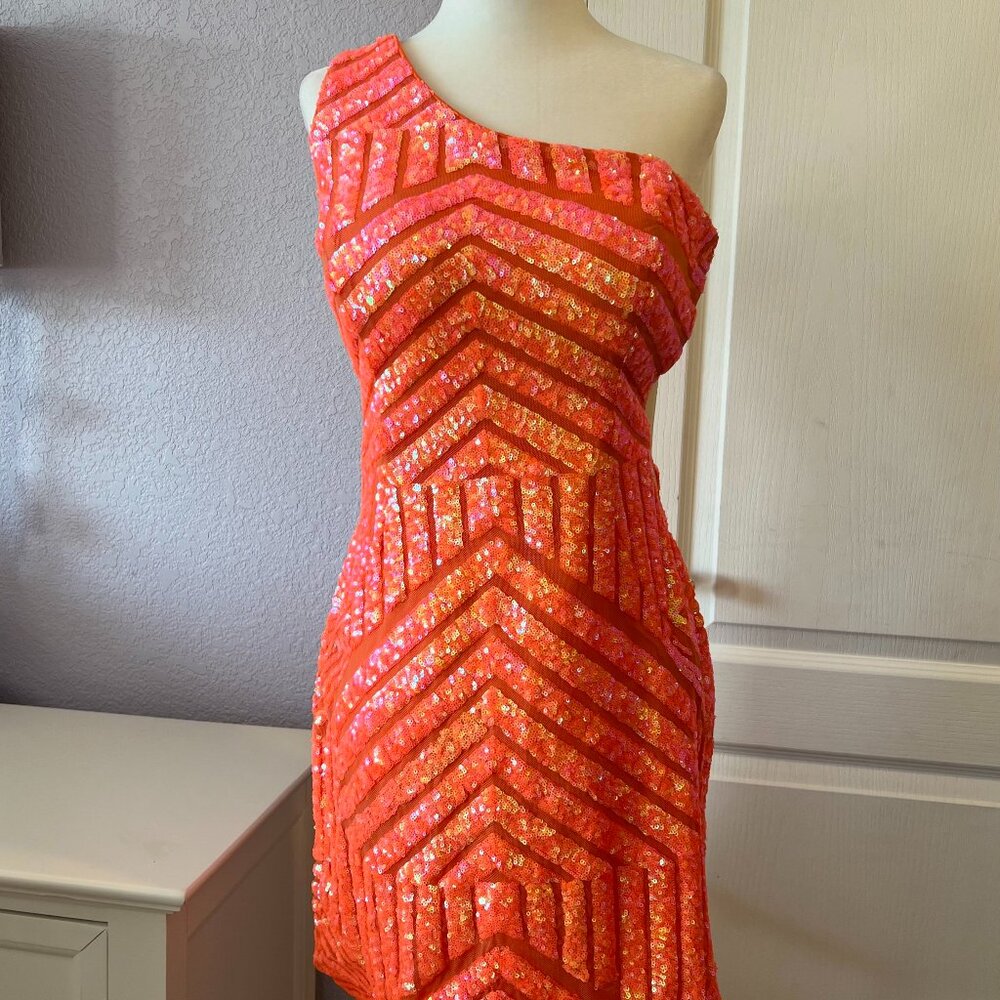 Jovani Orange One-Shoulder Mini Dress